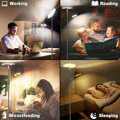 2025 Floor Lamp, 42W 4200LM Torchiere LED Lamp for Living Room, Stepless Dimming Floor Lamps with Remote Control, 2700K-6500K Color, 70" Tall Standing Lamp with Reading Light for Bedroom Office Hotel
