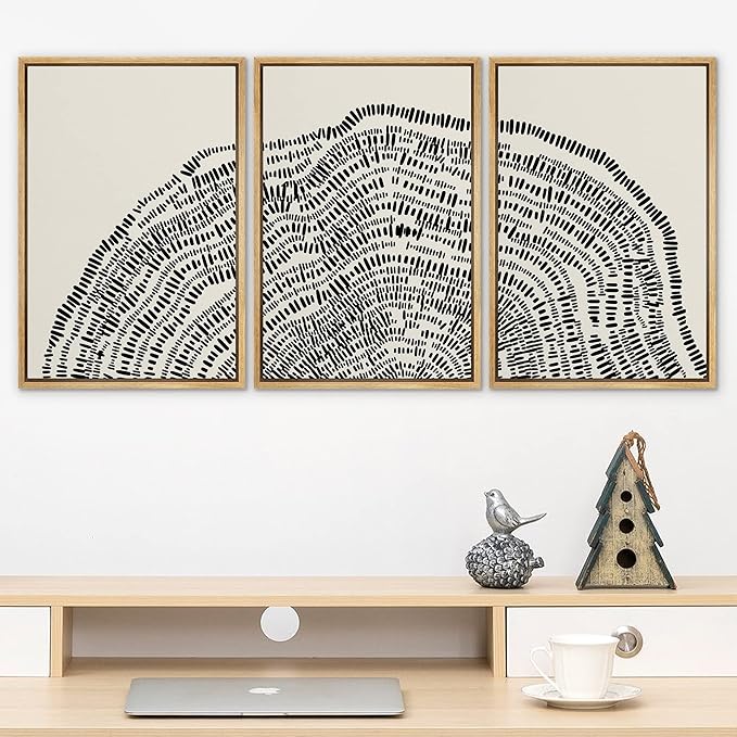SIGNLEADER Framed Canvas Print Wall Art Set Duotone Geometric Wood Tree Ring Collage Abstract Shapes Illustrations Modern Art Boho Decorative for Living Room, Bedroom, Office - 16"x24"x3 NATURAL