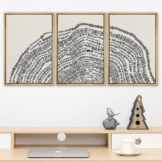 SIGNLEADER Framed Canvas Print Wall Art Set Duotone Geometric Wood Tree Ring Collage Abstract Shapes Illustrations Modern Art Boho Decorative for Living Room, Bedroom, Office - 16"x24"x3 NATURAL