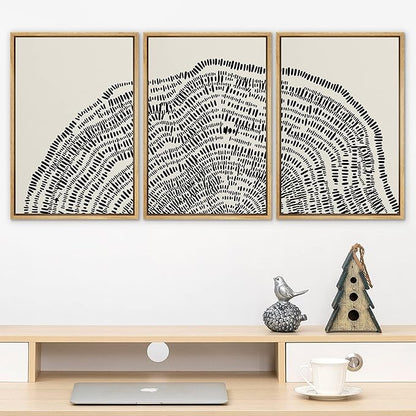 SIGNLEADER Framed Canvas Print Wall Art Set Duotone Geometric Wood Tree Ring Collage Abstract Shapes Illustrations Modern Art Boho Decorative for Living Room, Bedroom, Office - 24"x36"x3 NATURAL