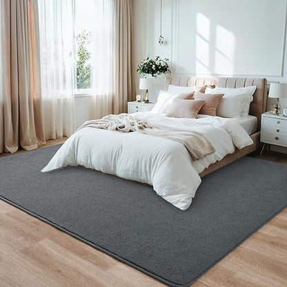 Dark Grey Rugs for Living Room Bedroom, 4x6 Feet Modern Area Rug, Non Slip Bedside Indoor Floor Carpet, Washable Carpets for Kids Girls Boys Baby Teen Dorm Nursery Home Decor