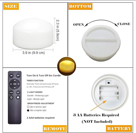 1 Pack Halloween Pumpkin Light with Remote and Timer Big Battery Operated LED Decorative Bright Flickering Flameless Candle Set Bulk for Jack-O-Lantern Décor Party Home Christmas Decorations, White