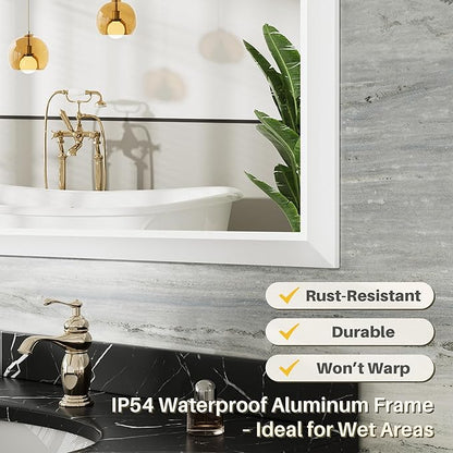 36x36 Inch White Bathroom Mirror for Wall, Thick Metal Framed Rectangle Mirrors for Over Sink, Bedroom, Living Room, Entryway, Anti-Rust, HD Tempered Glass