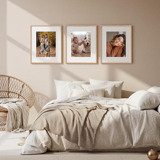Fixwal 16x20 Poster Frame Set of 6 with Shatter Resistant Plastic Glass, Thin Border and Light Weight Photo Frames for Wall, Gift for Mother's Day, Father's Day, Natural