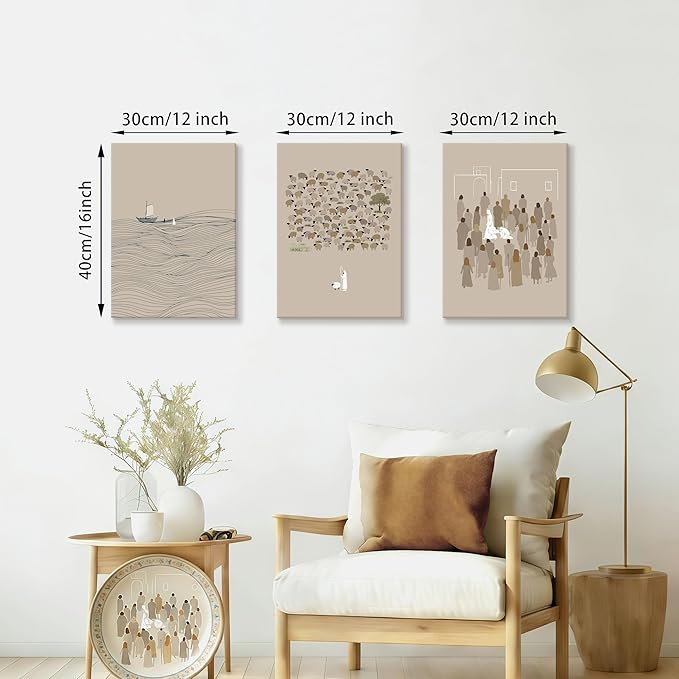 3Pcs Christian Wall Art Jesus Canvas Art Prints Beige Bible Sketches Painting Pictures Inspirational Scripture Artwork Posters Religious Wall Decor for Living Room Church Prayer Room 12”x16”x3