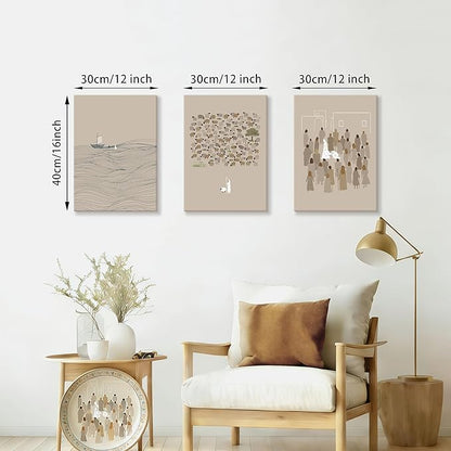 3Pcs Christian Wall Art Jesus Canvas Art Prints Beige Bible Sketches Painting Pictures Inspirational Scripture Artwork Posters Religious Wall Decor for Living Room Church Prayer Room 12”x16”x3