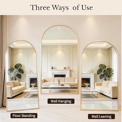 MISSDAY Oversized Arched Full Length Mirror, 81"x41" Gold Full Body Mirror with Stand, Floor Mirror Large Free Standing, Leaning or Hanging, Aluminum Frame Mounted Mirrors Wall Mirrors for Bedroom
