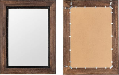 YOSHOOT Rustic Wooden Framed Wall Mirror, Natural Wood and Iron Bathroom Vanity Mirror for Farmhouse Decor, Vertical or Horizontal Hanging