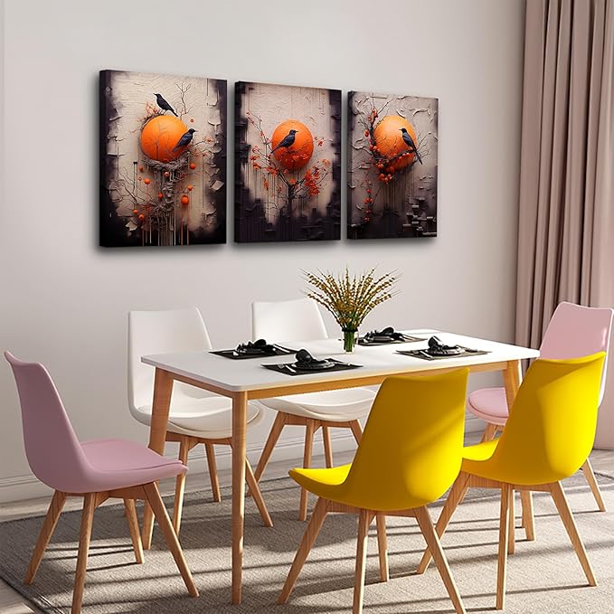 TTHYUEWS Canvas Wall Decor For Living Room Wall Art For Bedroom Fashion Modern Office Decoration Painting Bird Abstract Wall Pictures Posters Inspirational Artwork Home Decor Ready To Hang 3 Piece