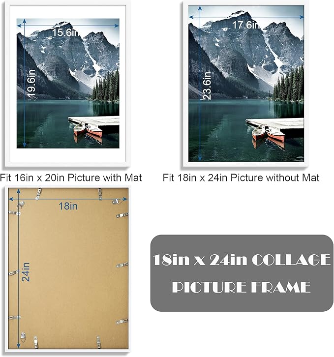 Hongkee 18x24 Frame Set of 3 - Display 16x20 Photo with Mat or 18 x 24 Poster without Mat, Wall Mounting Horizontal and Vertical, White
