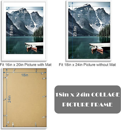 Hongkee 18x24 Frame Set of 3 - Display 16x20 Photo with Mat or 18 x 24 Poster without Mat, Wall Mounting Horizontal and Vertical, White