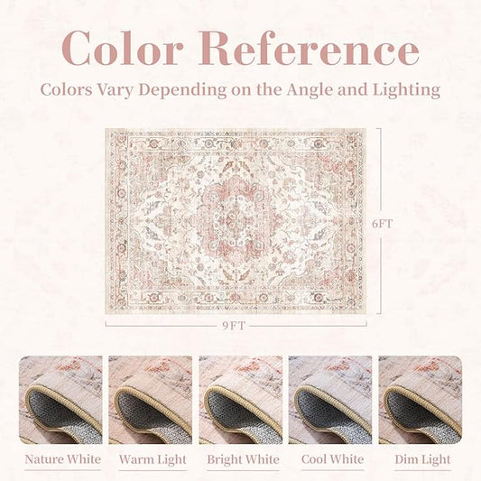 PADOOR 6X9 Area Rug,Rugs for Living Room,Soft Pink Rugs for Bedroom,Machine Washable Rug Non Slip Carpet for Dining Room Living Room Bedside Office