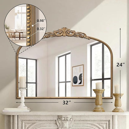Micasso Vintage Wall Gold Mirror: 32"x24" French Baroque Antique Mirror - Traditional Ornate Decorative Arched for Wall/Bathroom/Entryway/Fireplace/Hallway - Home Decor for Living Room