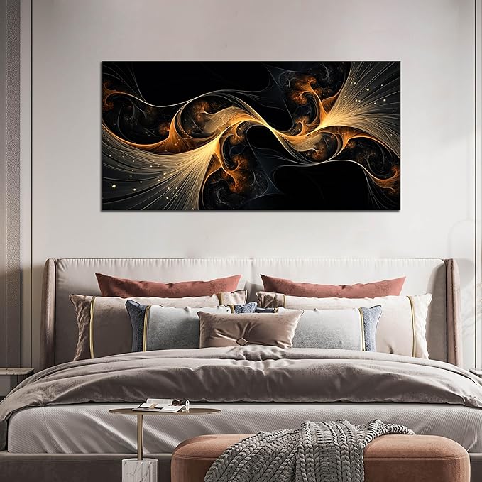 Ouzzlie Abstract Wall Art for Bedroom Black Canvas Wall Decor for Living Room Modern Picture Artwork Big Print Home Office 24" x 48"