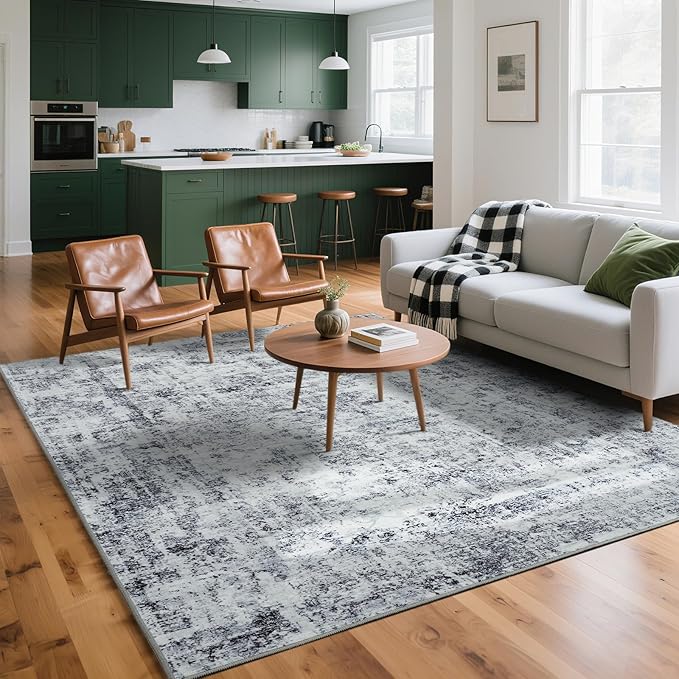 HOMORE Machine Washable Rug 6x9 Grey Rug for Living Room, Modern Neutral Rugs for Bedroom Non Slip Carpet for Kids Nursery Room, Gray Area Rugs for Dining Room Kitchen Dorm