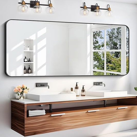 DESBING 60" x 24"Bathroom Mirror, Matte Black Wall Mirror with Metal Frame, Decorative Rectangular Vanity Mirror for Bedroom Bathroom Living Room Entryway (Horizontal/Vertical)