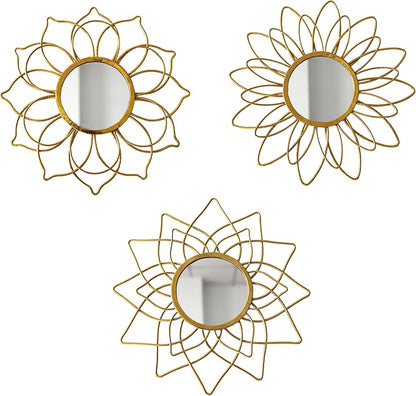Champagne Gold Round Mirrors for Wall Pack of 3 - | 9 inch Decorative Mirrors for Valentine Wall Decor& Vintage Room Decor | Circle Mirror Modern Valentine Gifts for Women & Moms