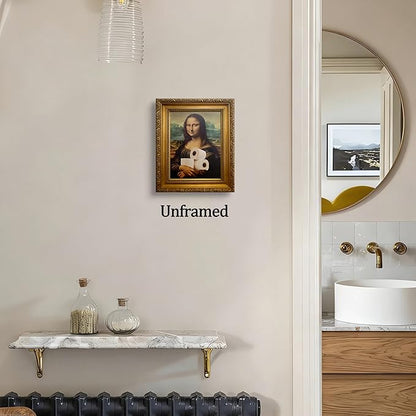 XYHYRA Vintage Mona Lisa Bathroom Wall Art, Funy Abstract Mona Lisa Paper Roll Wall Decor, Humor Amusing restroom Canvas Print Painting for Toilet Bathroom Home Decor 8x10 Inch Unframed
