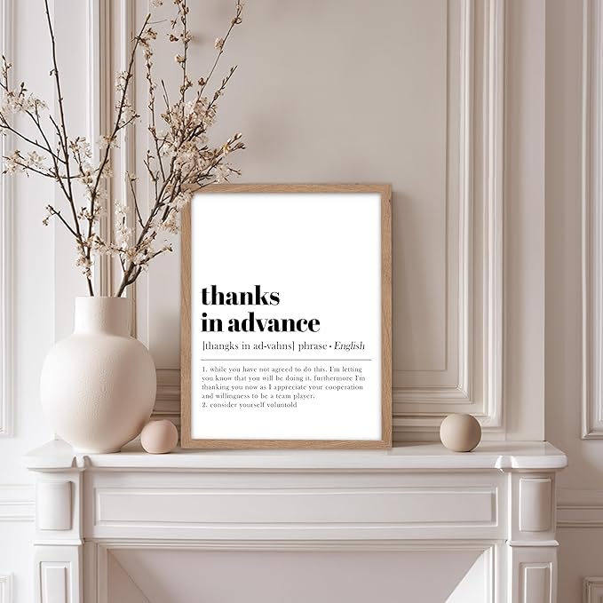 Poster Master Typography Poster - Retro Dictionary Print - Thanks in Advance Definition, Book Page, Funny - Gift for Colleague, Friend - Wall Decor for Home, Office, 11x14 Beige Framed