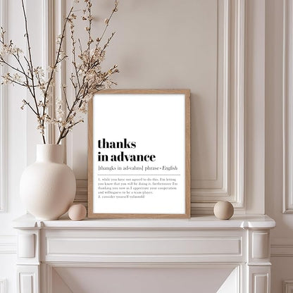 Poster Master Typography Poster - Retro Dictionary Print - Thanks in Advance Definition, Book Page, Funny - Gift for Colleague, Friend - Wall Decor for Home, Office, 11x14 Beige Framed