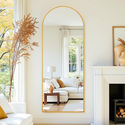 58"×18" Arched Full Length Floor Mirror, Standing Mirror with Aluminum Frame, Large Body Mirror of Free Standing/Wall Mount/Leaning for Bedroom, Living Room, Dressing Room, Gold