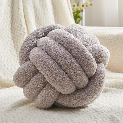 Petrella Knot Pillow Ball Round Throw Pillows Home Decor Cushion Decorative Aesthetic Throw Pillows，Lambswool Light Gray 11inch