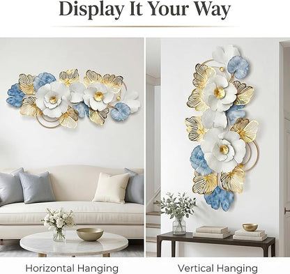 Axioglo Large Metal Wall Art Decor, 3D Modern Abstract Floral Pattern Design, Handcrafted Metal Wall Sculpture for Living Room, Bedroom & Entryway（51"）