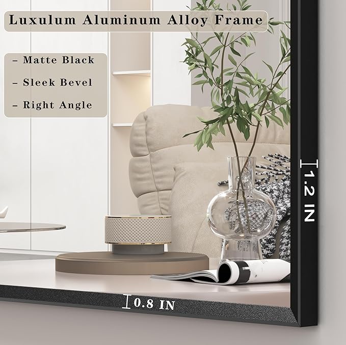 20" x 24" Black Framed Bathroom Mirror for Wall, Rectangular Beveled Vanity Mirror with Aluminum Alloy Frame, Right Angle Corner, HD Reflection, Horizontal or Vertical Mount