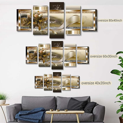 LUDUHU Yellow Orchid Flowers Canvas Print - Abstract Wall Art Painting Decor for Home Decoration Artwork Picture Bedroom Yellow Lily Floral (D,Oversize 40x20inch)