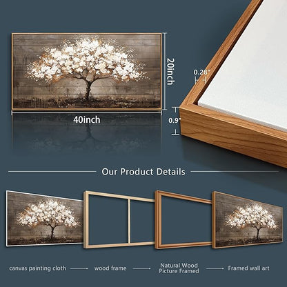 Wapluam Tree Of Life Wall Art,Neutral Abstract Canvas Painting Art Prints,Framed Wall Art,Wall Decor For Living Room,Nature Plant Modern Pictures For Bedroom Bathroom Dining Room Office Artwork 20x40