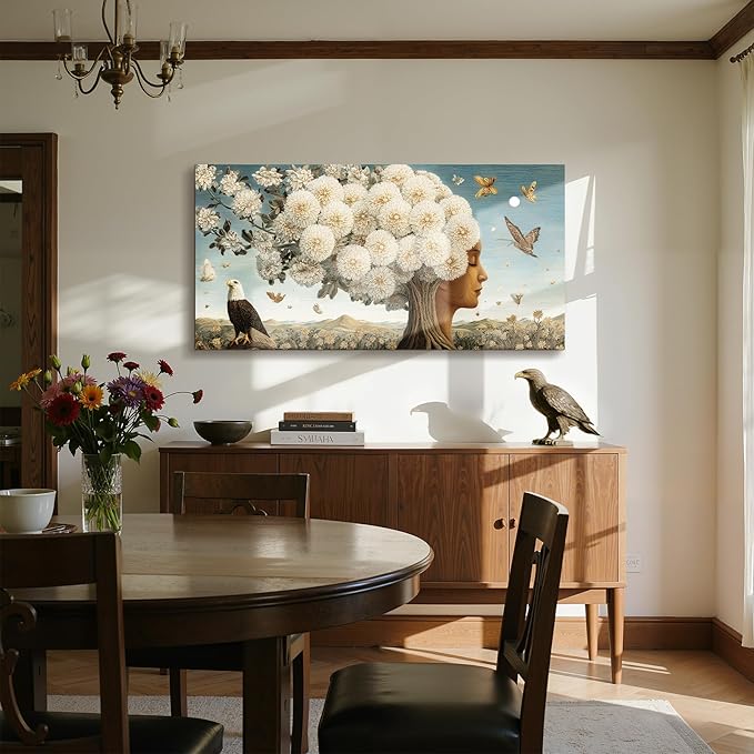 imjiayu Tree of Life Wall Art, Large Wall Art, Nature Wall Decor, Women Face Tree Unique Paintings, Surrealism Landscape Prints, Boho Floral Pictures for Living Room Bedroom Kitchen Office 20"x40"
