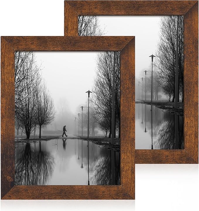 iRahmen 8.5x11 Picture Frame - High Definition Real Glass Wooden Photo Frames for Tabletop Display and Wall Mounting (Dark Brown, Set of 2)