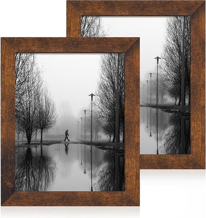 iRahmen 8.5x11 Picture Frame - High Definition Real Glass Wooden Photo Frames for Tabletop Display and Wall Mounting (Dark Brown, Set of 2)