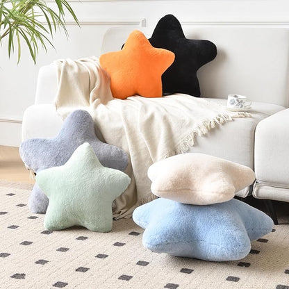 Star Pillow, Decorative Throw Pillows for Bed Couch, 15" Star Shaped Pillow Plush Floor Cushions Room Decor Pillow with Faux Rabbit Fur for Sofa Bedroom Living Room (Light Grey, 19.6" x 19.6")