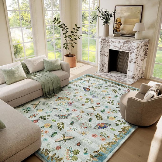 Machine Washable Rugs for Living Room: 6x9 Area Rugs Stain Resistant Non Slip Low Pile Soft Carpets Rugs for Bedroom Kitchen Dining Room Nursery Kids Room Farmhouse Indoor