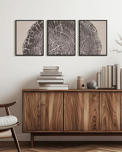 PHOPAGO Vintage Tree Rings Framed Wall Art Modern Retro Wood Stump Wall Decor Nature Farmhouse Rustic Art Prints Bedroom Home Decor - 11x14in Black Framed