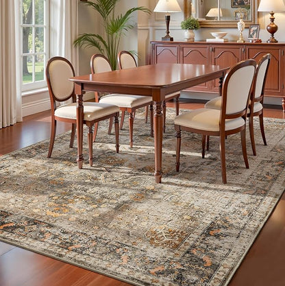 YOH Boho Washable Rug 9x12, Terracotta Vintage Non Slip Area Rug, Distressed Indoor Carpet for Living Room Bedroom Kitchen Office