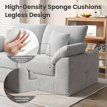 75.6" Modern Loveseat Sofa for Living Room, Cloud Boneless Couches with 4 Pillows, Mid Century Loveseat couches for Small Place, No Assembly Required, Light Grey