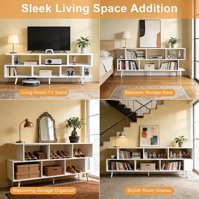 Lightdot 65 Inch TV Stand for 75 Inch TVs, Modern Entertainment Center with Power Outlets, Open Storage Shelf Media Console, Accent Sofa Table for Living Room Bedroom Apartment Dorm Home Office, White