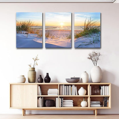 Wall Art for living room Print Artwork Wall Art Decor Poster Blue sun beach grass ocean Landscape painting bedroom bathroom Decorations Seascape Canvas Prints Picture Home Office wall Decor Works