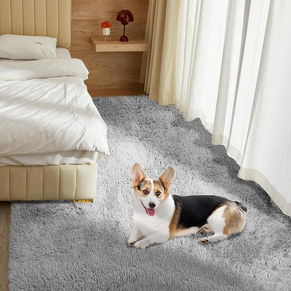 Ultra Soft Rug for Living Room, 5X8 Fluffy Shag Area Rug for Bedroom, Modern Shaggy Carpets Fuzzy Rug for Teens Dorm Nursery Home Decor Aesthetic, Upgrade Anti-Skid Durable, Light Grey