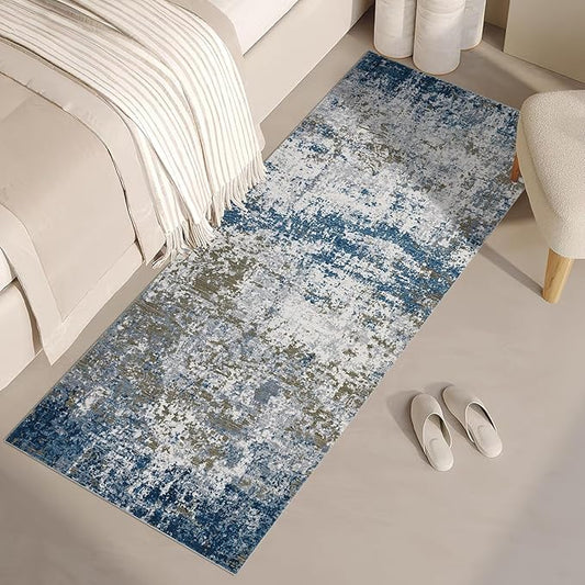 ROYHOME Modern Abstract 2x8 Runner Rug Non Slip Non Shedding Rug Low Pile Stain Resistant for Bedroom Hallway Kitchen,Navy