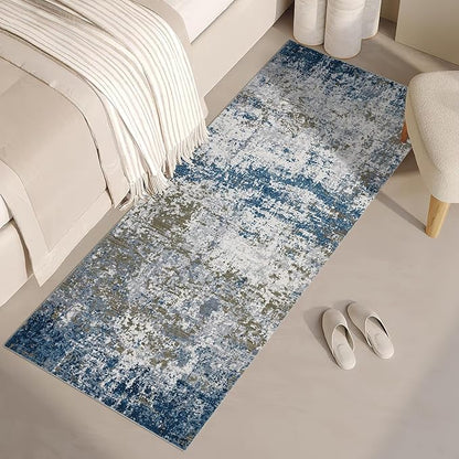 ROYHOME Modern Abstract 2x10 Runner Rug Non Slip Non Shedding Rug Low Pile Stain Resistant for Bedroom Hallway Kitchen,Navy