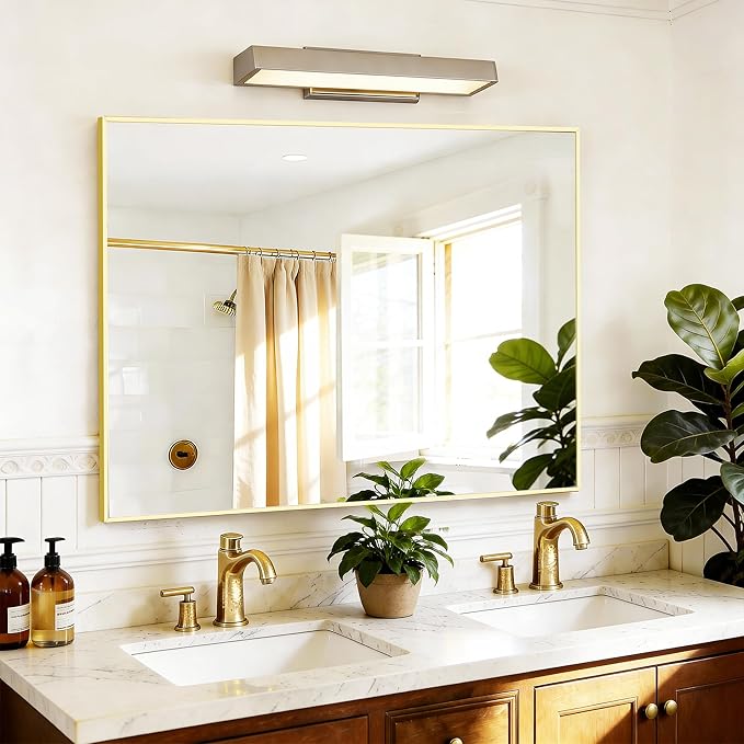 COFENY 40x48inch Gold Bathroom Mirror, Silver Rectangle Mirror with Frame, Large Rectangular Wall Mirrors for Bathroom, Living Room, Hair Salon, Big Farmhouse Mirror Hang Horizontal/Vertical