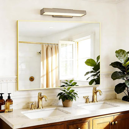COFENY 40x48inch Gold Bathroom Mirror, Silver Rectangle Mirror with Frame, Large Rectangular Wall Mirrors for Bathroom, Living Room, Hair Salon, Big Farmhouse Mirror Hang Horizontal/Vertical