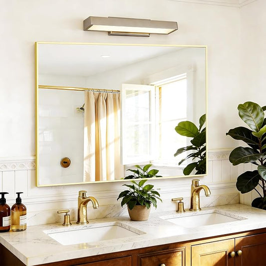 COFENY 40x48inch Gold Bathroom Mirror, Silver Rectangle Mirror with Frame, Large Rectangular Wall Mirrors for Bathroom, Living Room, Hair Salon, Big Farmhouse Mirror Hang Horizontal/Vertical