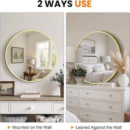 Round Bathroom Mirror for Wall, 2 Pack 22 inch Circle Bathroom Mirrors for Over Sink, Modern Circular Metal Frame for Vanity, Entryway, Bedroom, Living Room(Gold)