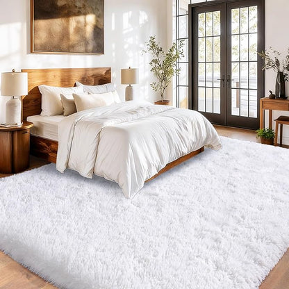 White Non-Slip Plush Rugs for Living Room, White Soft Shaggy Carpets for Living Room, Fuzzy Rugs for Kids' Room, Perfect Decor for Modern Home 6x9Feet