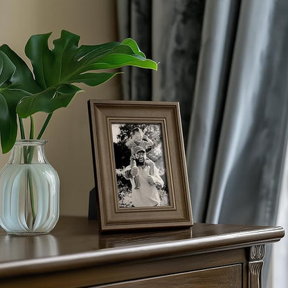 Yaetm 4x6 Picture Frame Set of 4, 1.4” Wide Molding & Brown Wood Grain Photo Frames with HD Tempered Glass, for Table Top & Wall Mounting (4 pack, Brown Wood Grain)