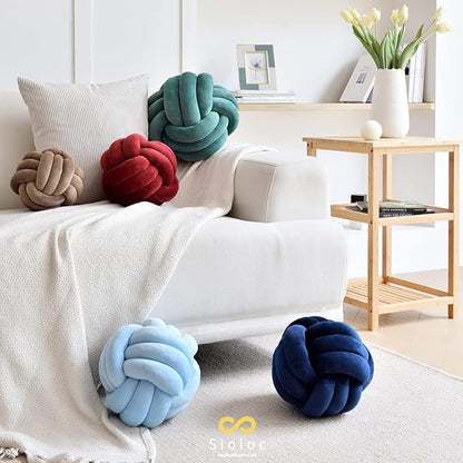 Sioloc Soft Knot Ball Pillows,Round Throw Pillow Cushion Home Decoration Plush Pillow,Throw Knotted Pillow Handmade Round Plush Pillow（10.6inches,Brown）